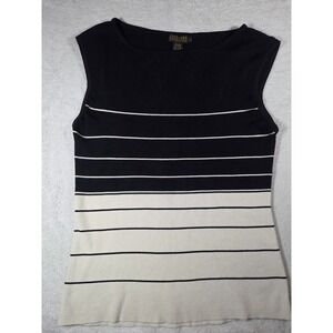 Georigou Studio Silk Knit Sleeveless Top L Black Ivory Striped Y2K Minimalist